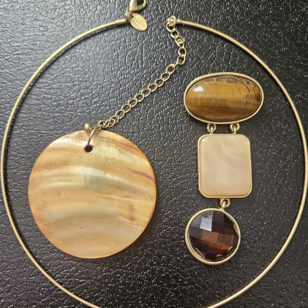 Lia Sophia Gold-Tone Necklace with Brown, Cream and Amber Stones